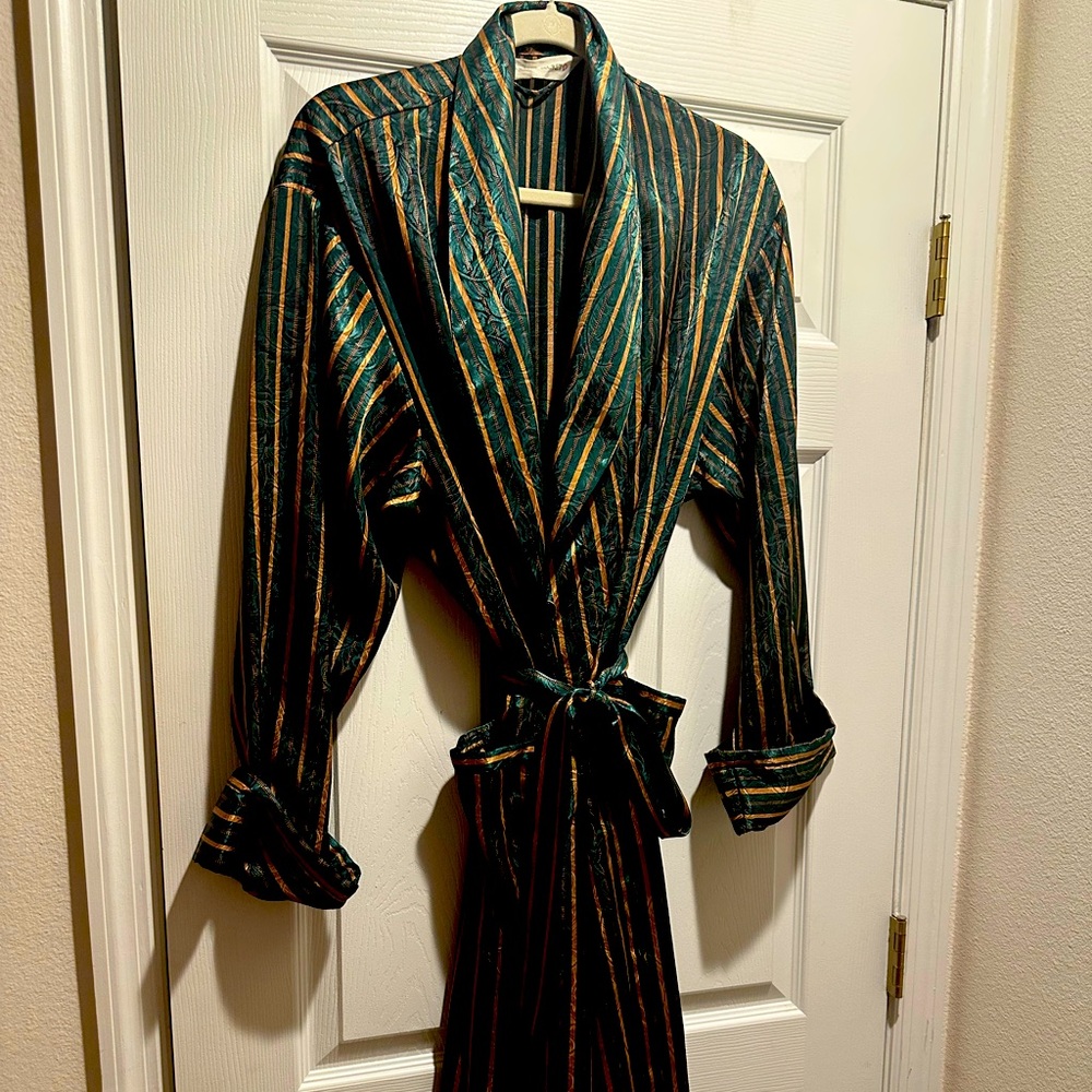 Victoria's Secret Dark Green and Gold Striped Robe